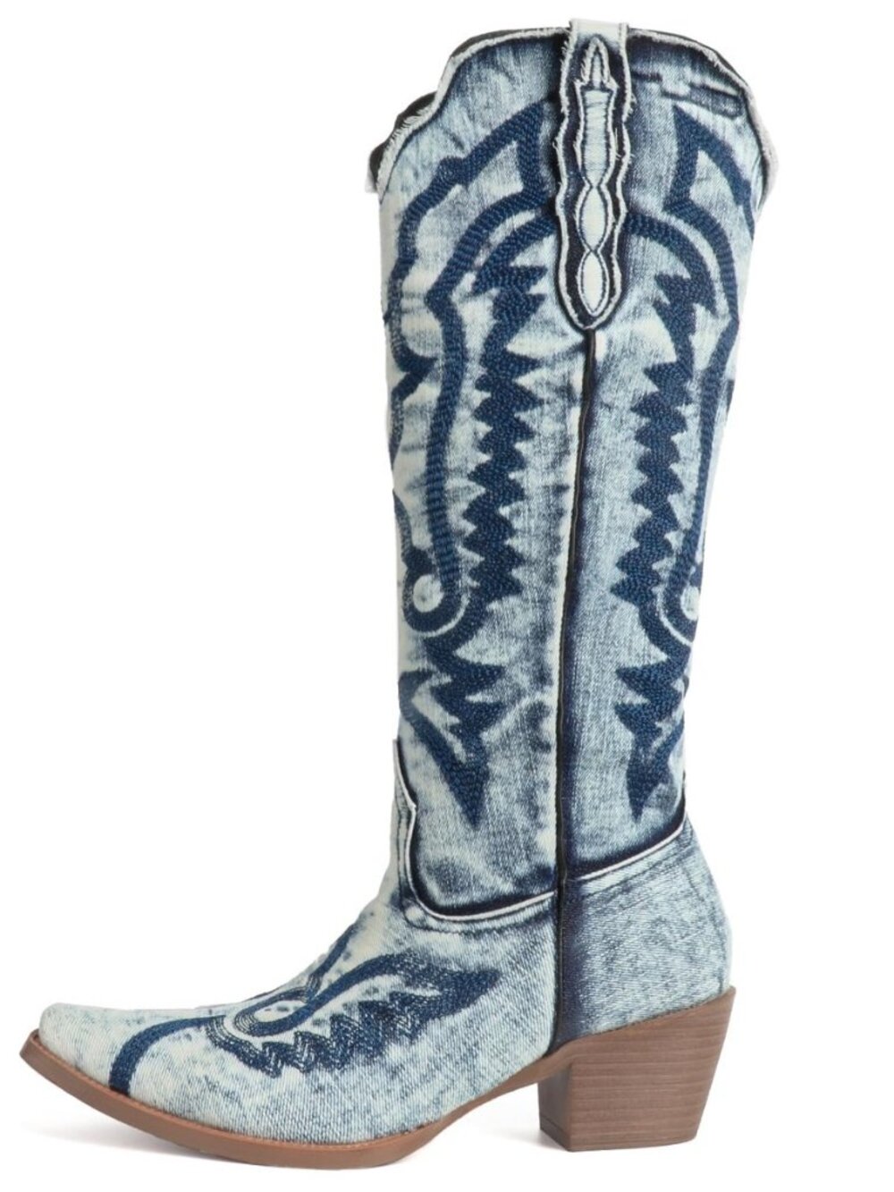 Cowboy Boots for Women Knee High Denim Embroidered Jeans Cowgirl Boots Pointed